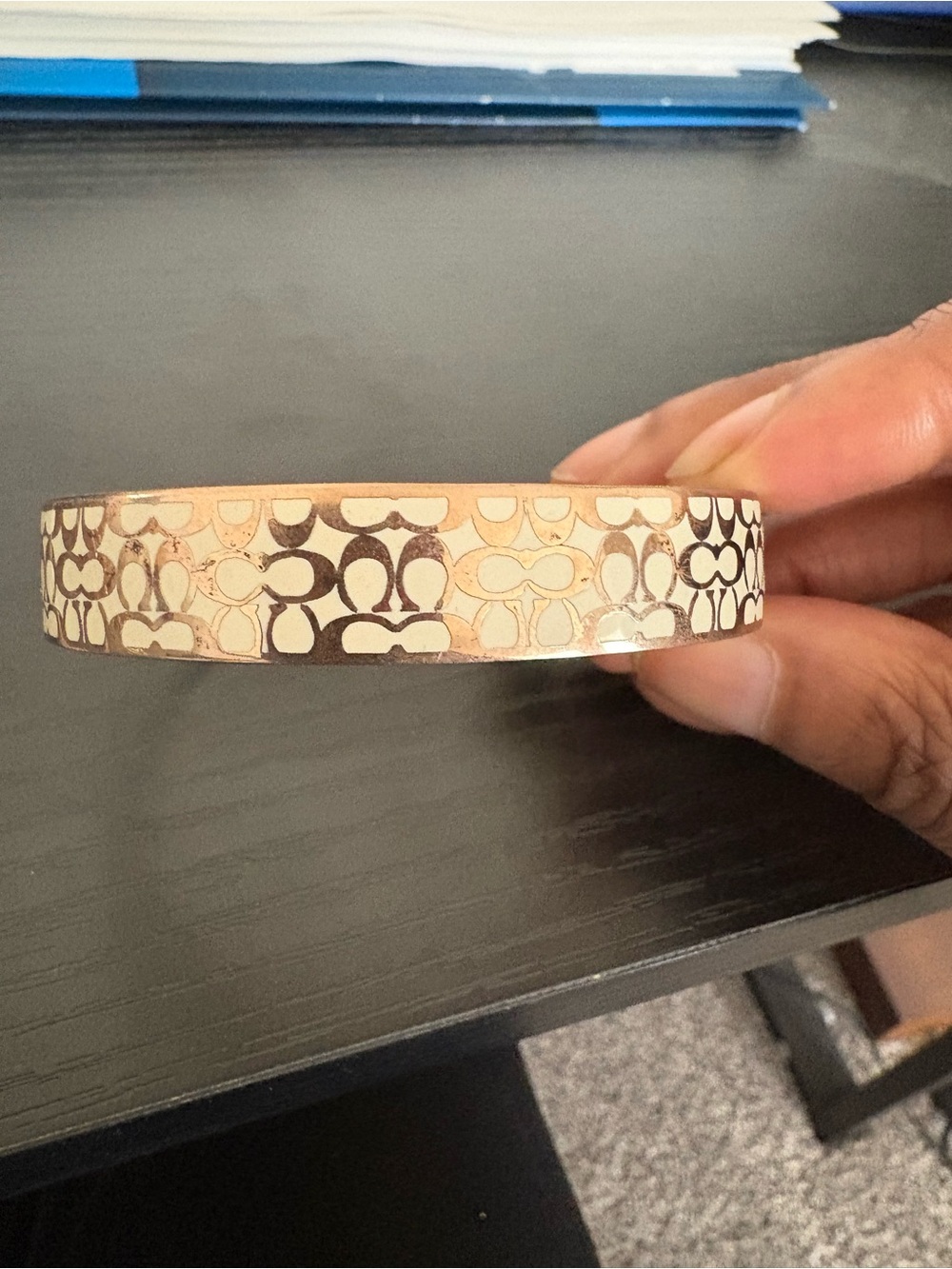Coach Signature Beige and Brown Bangle Bracelet And Coach Silver Bracelet